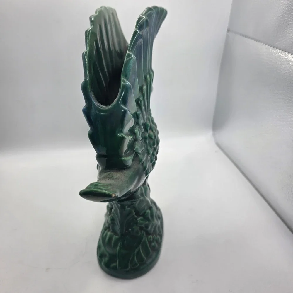 Royal Haeger R903 Flying Crane Goose Bird Vase Green Blue Glaze USA Pottery